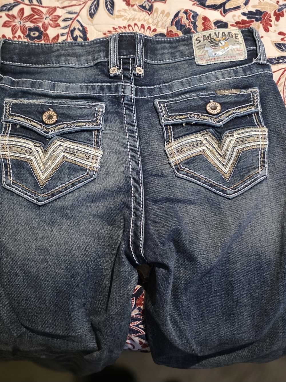 Salvage Dark Blue Youth Boy Embroidered Back-Pocket Boot Cut Jeans
